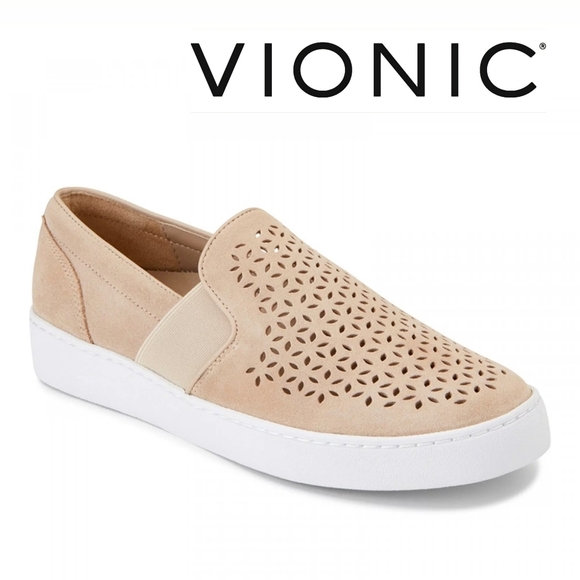 Vionic Kani Suede Perforated Slip-On Sneakers Nude Women’s 7 - Picture 1 of 16